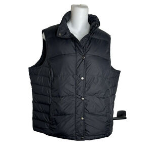 Lands End Goose Down Puffer‎ Vest Insulated Snap Buttons Black sz L 14- 16